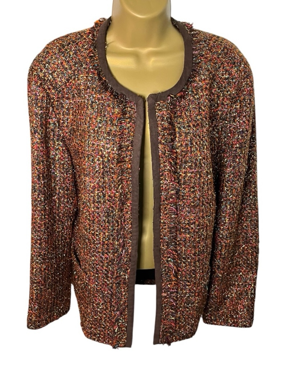 Y2K Chico’s Tweed Knit Jacket Metallic Multicolor 3